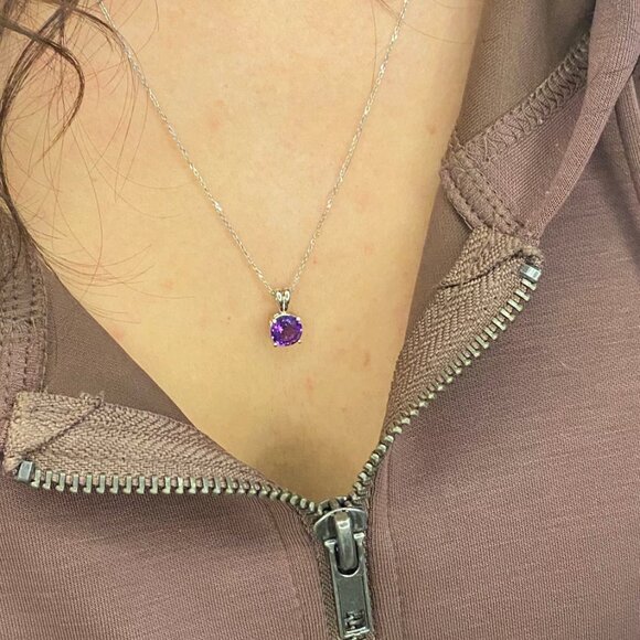 Zambian Amethyst Pendant in Solid 14K Gold | 7mm Round Shape - Picture 3 of 7